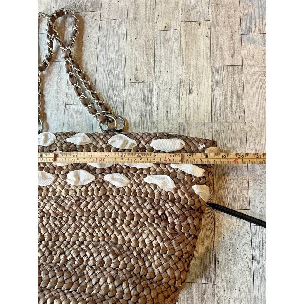 Raffia Bucket Tote Bag Boho Beach Vacation Travel Straw Shell Bow Medium - Picture 16 of 16